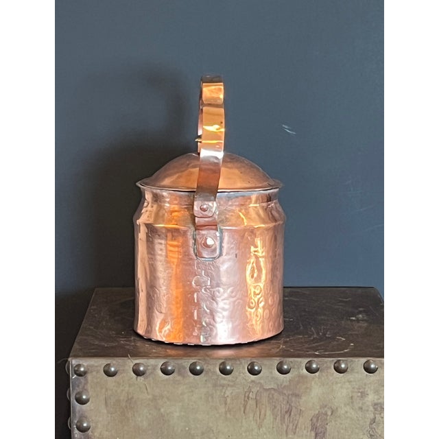 19th Century Hand-Hammered Copper & Brass Dovetail Tea Kettle For Sale - Image 4 of 8