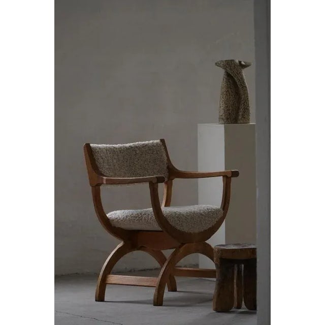 Vintage Kurul Armchair in Oak and Lambswool by Henning Kjærnulf, 1960s For Sale - Image 10 of 18