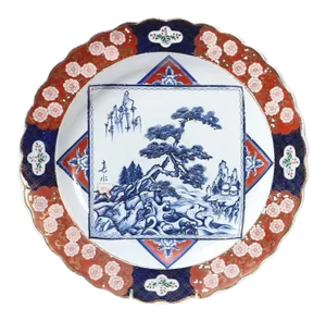 Antique 16.5” Japanese Imari Porcelain Bonsai Tree Charger