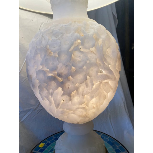 Traditional 1920s Large Hand Carved Alabaster Table Lamp For Sale - Image 3 of 10