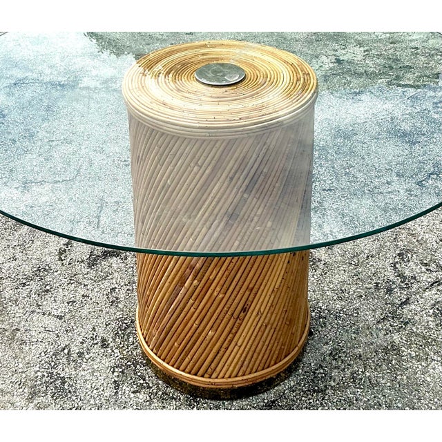 Vintage Coastal Twisted Reed and Brass Dining Table | Chairish