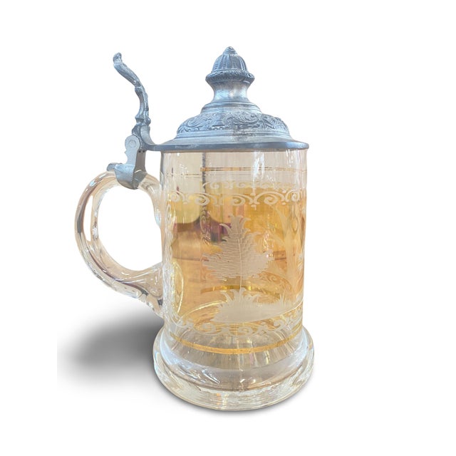 Metal Art Nouveau Arts & Crafts Crystal and Pewter Beer Mug, 19th Century For Sale - Image 7 of 12
