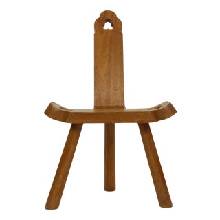 Mid-Century Modern Spanish Brutalist Tripod Chair in Oak For Sale