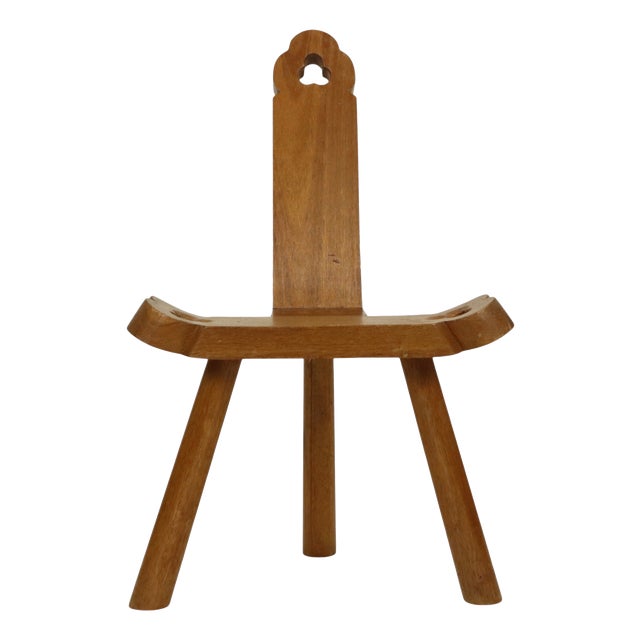 Mid-Century Modern Spanish Brutalist Tripod Chair in Oak For Sale