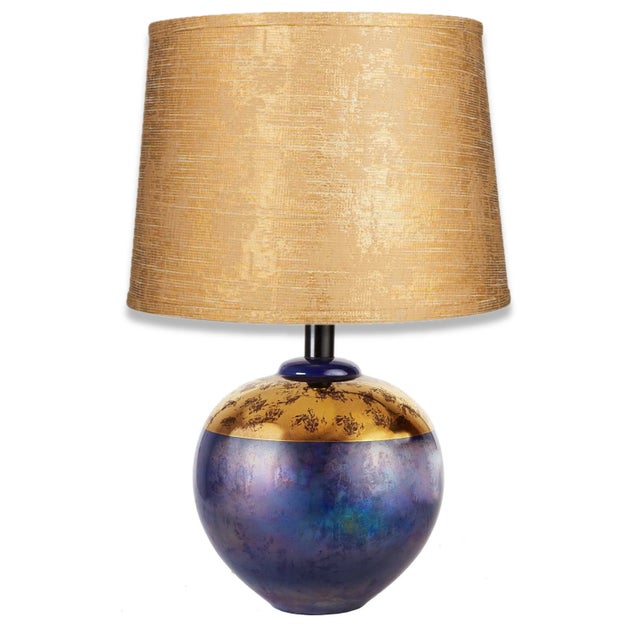 Casual Lamps of California Cobalt Blue & Gold Iridescent Table Lamps | by Casual Lamps 1980 For Sale - Image 4 of 11