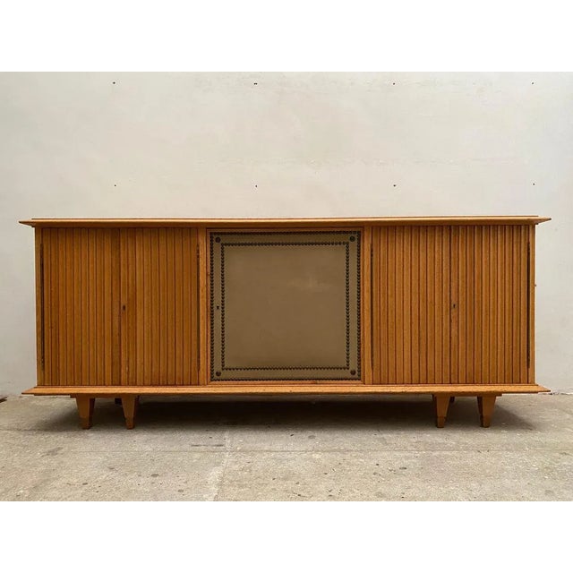 Brutalist Large Brutalist Style Sideboard with Slatted Front by De Coene, 1940s, Belgium For Sale - Image 3 of 9