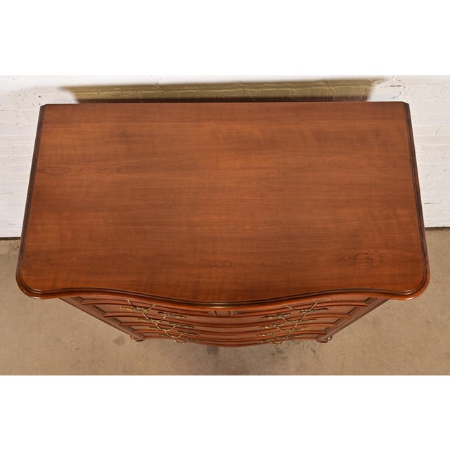 1980s Kindel Furniture French Provincial Louis XV Carved Cherry Wood Highboy Dresser For Sale - Image 10 of 13