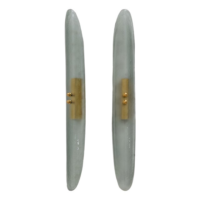 Mid-Century Modern Aqua Green Murano Glass Sconces in the style of Fontana Arte, 2000, Set of 2 For Sale