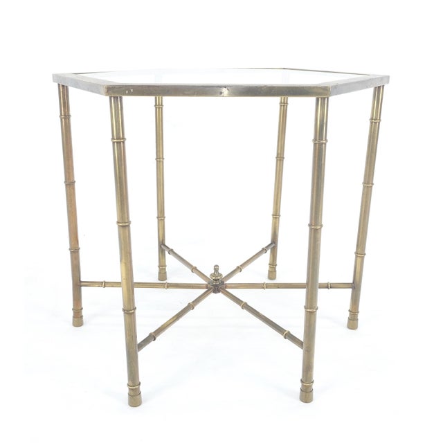 Mastercraft Mid Century Modern Hexagon Top Faux Bamboo Legs Coffee Side Table For Sale - Image 6 of 12