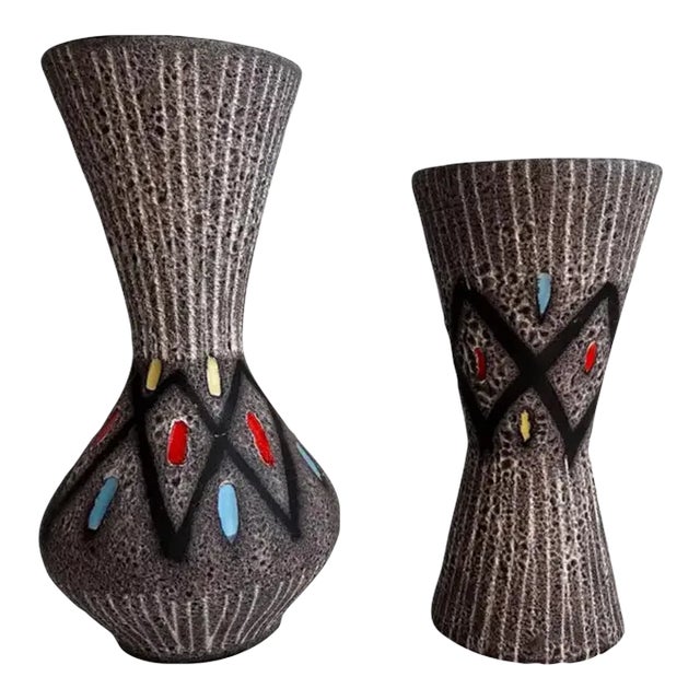 Circa 1960s Vintage Vases Marked 'Foreign' by Scheurich - Set of 2 For Sale