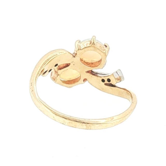 Contemporary Mid-Century White Opal and Diamond Offset Ring, Size 6.5 For Sale - Image 3 of 4