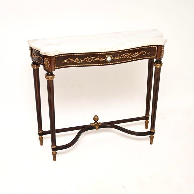 Vintage French Walnut Console Table with Marble Top, 1930 For Sale - Image 11 of 11