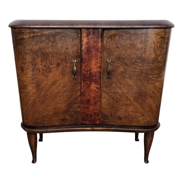 Italian Art Deco Walnut Burl and Mirror Mosaic Dry Bar Cabinet by Paolo Buffa, 1940s For Sale