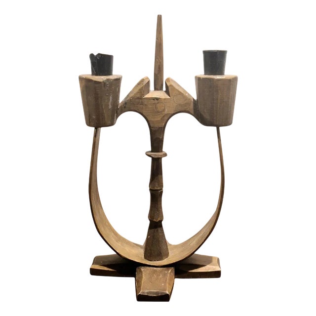 Swedish Folk Taserud Candelabra in Wood and Wrought Iron, 1950s For Sale