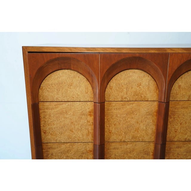 1960s 1960s Mid Century Thomasville Sculptural Tall Dresser Walnut & Olive Burl For Sale - Image 5 of 10