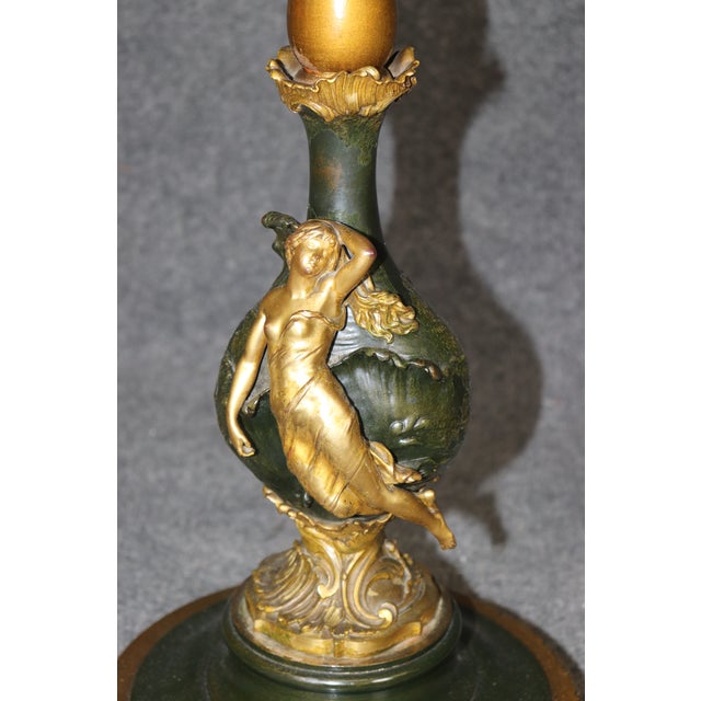 19th Century Pair Art Nouveau Bronze and Marble Top End Tables by Ferville Suan For Sale - Image 15 of 17