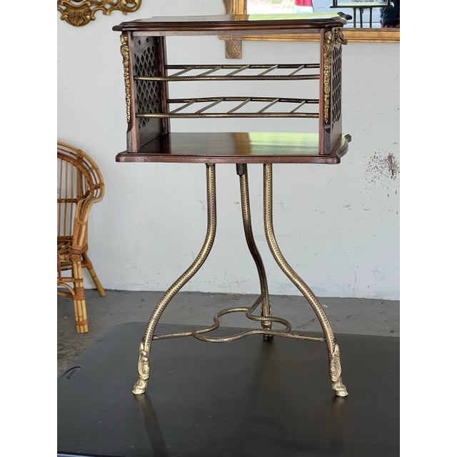 Antique Hall-Borchert Manufacturing Co. Brass Swivel Magazine Stand Canterbury For Sale - Image 4 of 11