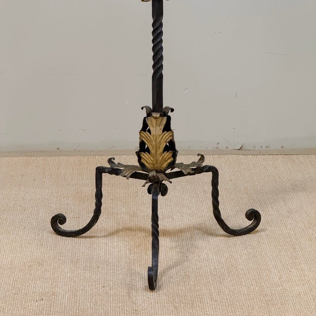 Spanish Revival Hand Forged Iron and Brass Torchère ~ Floor Candelabra For Sale - Image 17 of 18