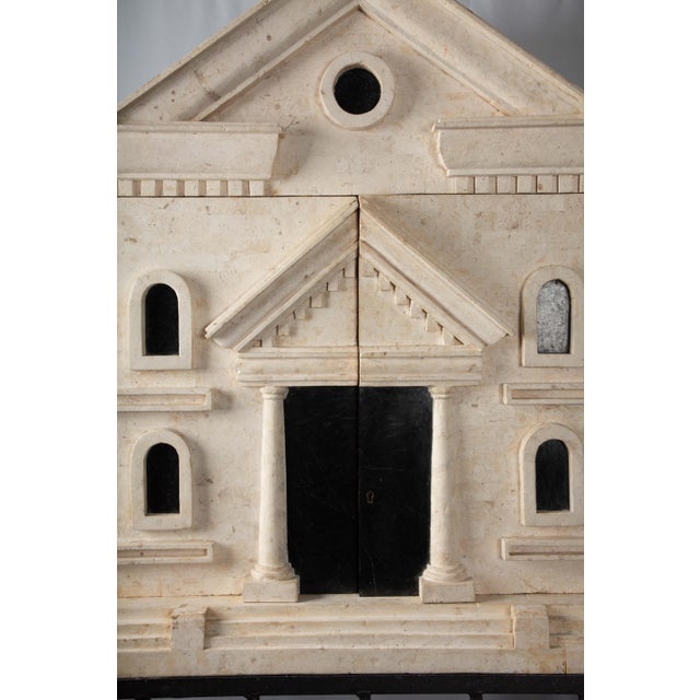 Art Deco 1980s Monumental Fossil Stone and Black Marble Bar - Cabinet with Brass and Iron Base For Sale - Image 3 of 5