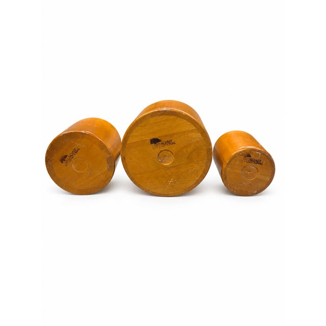 Mid-Century Modern Vintage Scandinavian Style Turned Wood Canister Set – Set of 3 Danish Modern Kitchen Containers For Sale - Image 3 of 8