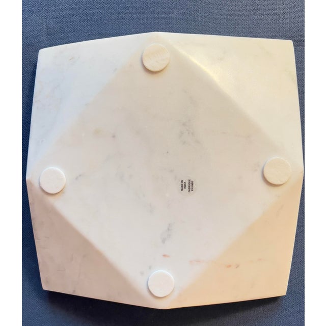 White Square White Marble Bowl Geometric Faceted, Made in India 10" For Sale - Image 8 of 8
