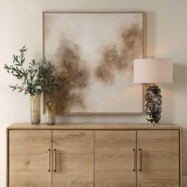 This Hand Painted Artwork Features An Artful Composition Of Soft, Diffused Neutrals That Mimick Smoke. The Gentle Color...