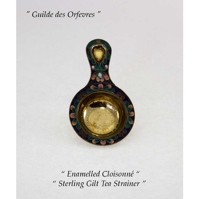 1960s Sterling Gilt Tea Strainer With Multicolor Enameled Cloisonné. For Sale - Image 4 of 6