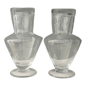 Vintage Hand-Blown Etched Glass Guest Water Carafes With Matching Tumblers - A Pair