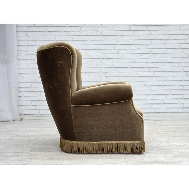 Wood Danish Relax Armchair in Dark Green Velour and Ash, 1960s For Sale - Image 7 of 18