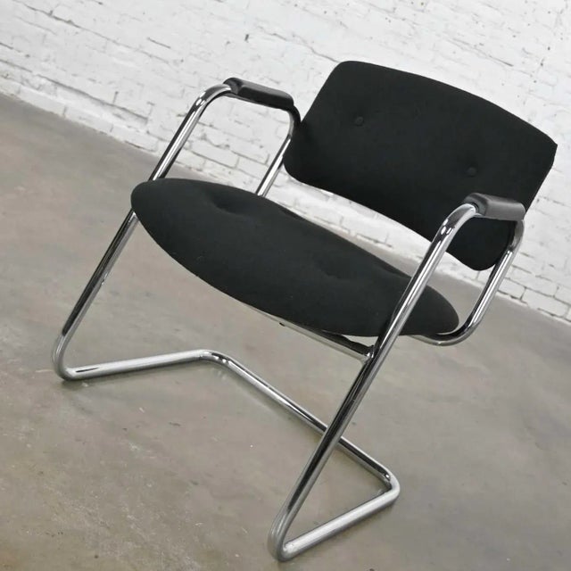 Vintage Modern Black & Chrome Cantilever Chair by United Chair Co Style of Steelcase For Sale - Image 6 of 13
