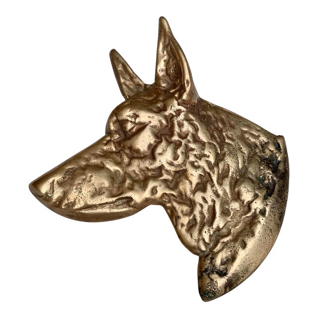 Early 20th Century English Brass German Shepherd Dog Wall Art For Sale
