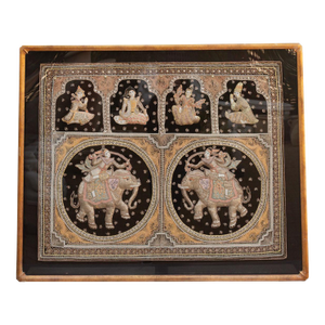 Large Framed Burmese Kalaga Elephants Tapestry
