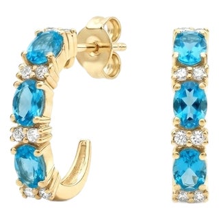 Elegant Swiss Blue Topaz Huggies Hoops | December Birthstone Earrings - A Pair For Sale
