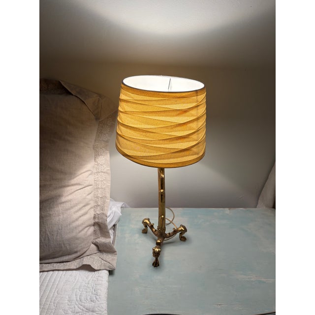 Early 20th Century Converted Brass Andiron Candlestick Lamp on Tripod Base For Sale - Image 14 of 14