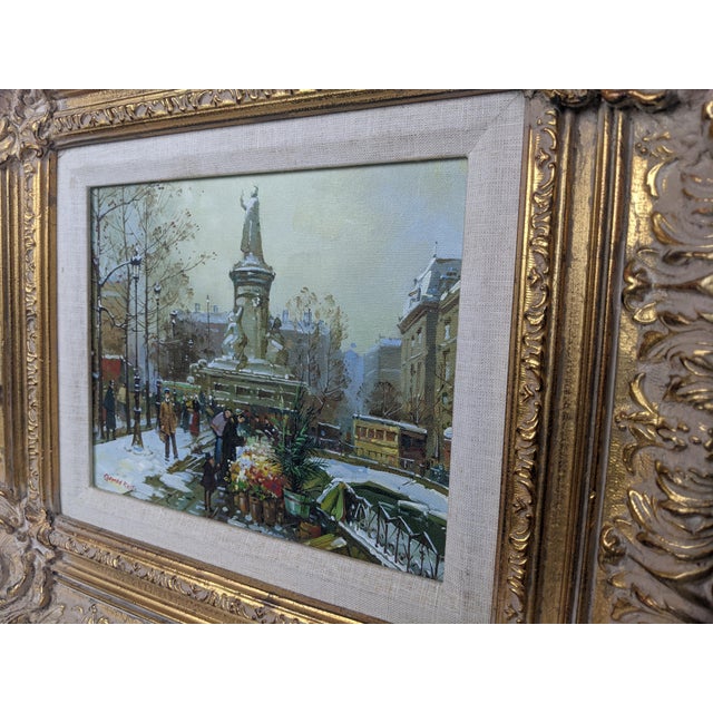 Framed European Winter Street Scene Original Oil Painting Signed Gerald Kott, Mid-20th Century For Sale - Image 10 of 18