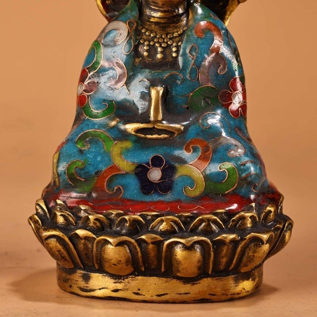 Metal Set of 3 Antique Chinese Gilt Cloisonné Buddhist Triad Statues For Sale - Image 7 of 9