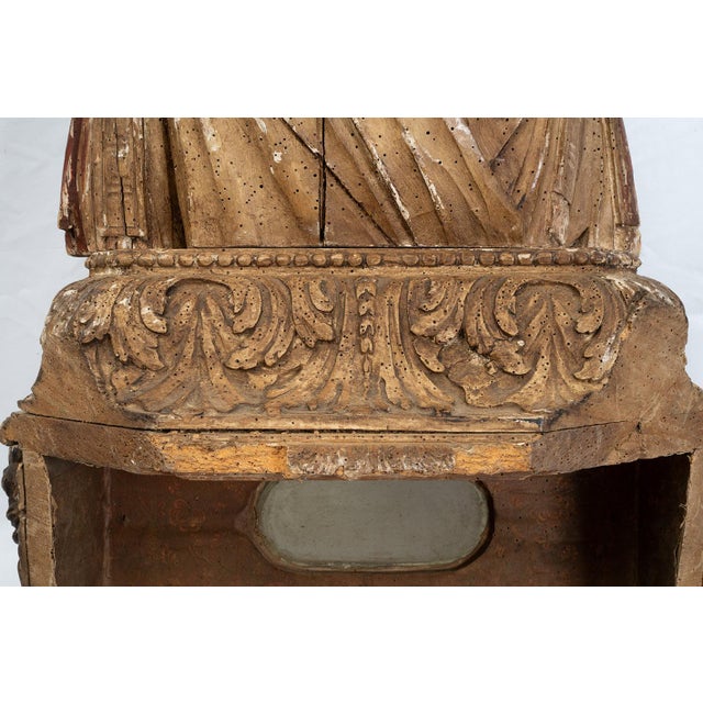 Antique Late 17th century Spanish Polychrome Wooden Reliquary Bust For Sale - Image 5 of 6