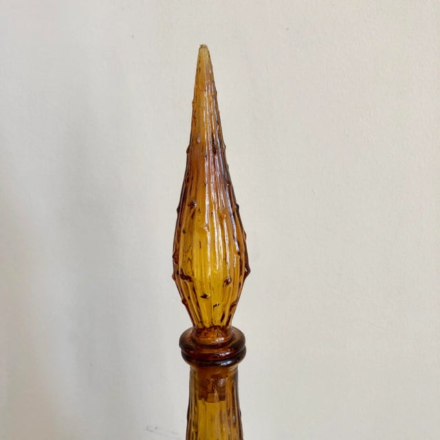 Vintage amber faux bamboo art glass decanter. Made in Italy.