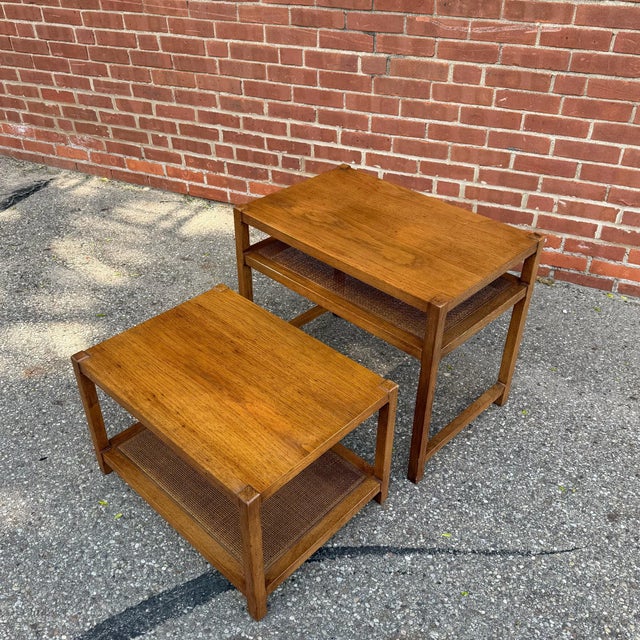 Mid Century Modern Nesting Side Tables With Cane Shelves For Sale In Cleveland - Image 6 of 12