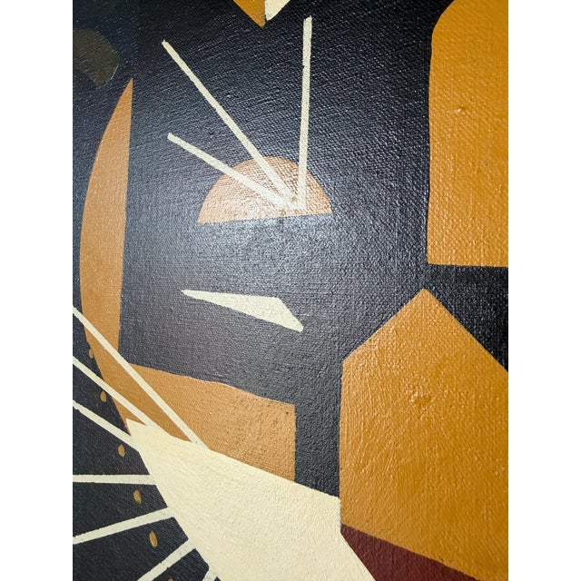 Large Vintage Abstract Geometric Cat Acrylic on Canvas – Framed For Sale - Image 12 of 16