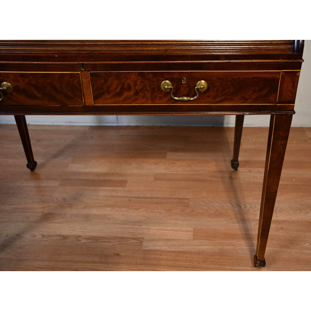 Late 19th Century 1870s Antique English Regency Mahogany Inlaid Cylinder Tambour Roll-Top Desk For Sale - Image 5 of 18