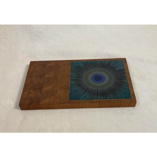 1960s Mid Century 1960s Cez Ceramic Art Tile Rako Calibrage Special Denmark Teak Cutting Board For Sale - Image 5 of 12