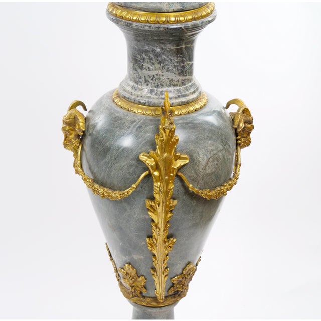 Metal Italian Louis XVI-Style Gray Marble / Gilt-Bronze Mounted Urn, Late 19th Century For Sale - Image 7 of 15