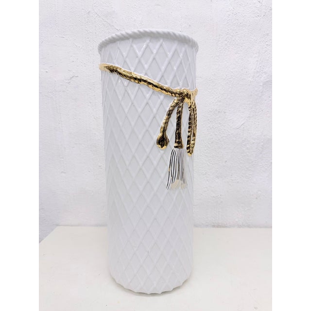 Large floor vase or umbrella stand from the 1970s/80s by Samane, Portugal. It is a ceramic reinterpretation of the well-...