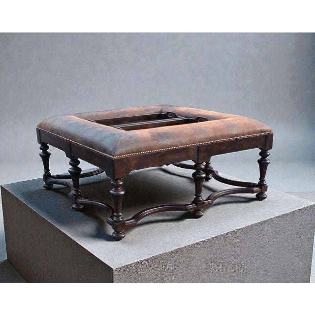 Early 21st Century Lorts[attributed] Spanish Revival Distressed Leather Tray-Top Cocktail Coffee Table For Sale - Image 9 of 11