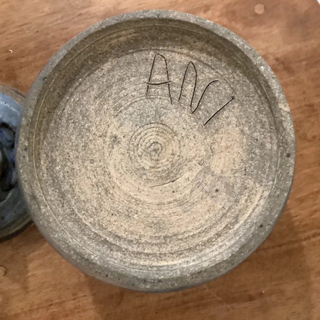 Slate Gray Vintage Studio Art Pottery Wheel-Thrown Glazed Casserole Dish/Tureen Signed by Artist For Sale - Image 8 of 12