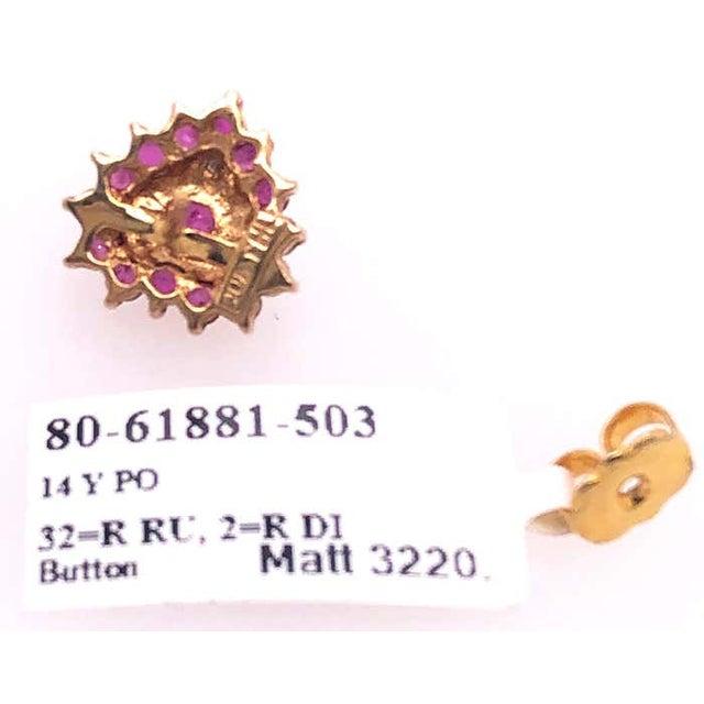 Metal 14 Karat White and Yellow Gold Button Ruby Earrings With Diamonds For Sale - Image 7 of 7