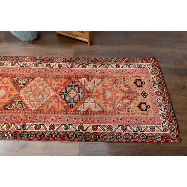 1970s Vintage Handmade Wool Cotton Orange Runner Rug For Sale - Image 9 of 11