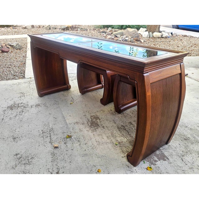 1970s Thomasville Ming Style Mahogany Table and Stools - 3 Piece Set For Sale - Image 5 of 5