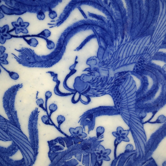 White Antique Imari Meiji Blue & White Porcelain Charger with Birds Circa 1910 For Sale - Image 8 of 12